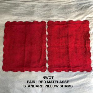 NWOT: Pair | Red Matelassé Standard Pillow Shams